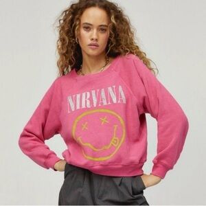 Daydreamer Nirvana Smiley Raglan Crew Pink Cosmo Grunge Sweatshirt Size Medium